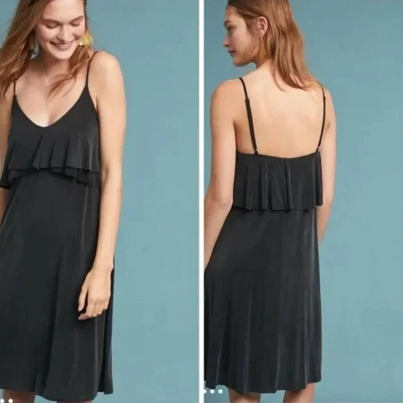ANTHROPOLOGIE Eri+Ali Aria Black Flowy Slip Dress - Size Small - Picture 2 of 12
